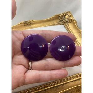Vtg 80's 90's Earrings Purple Post Button Circle Statement Bold Retro Color Pop
